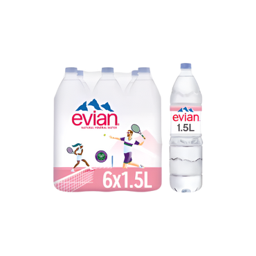 Evian Natural Mineral Water 6x1.5L – Premium Still Water from the French Alps